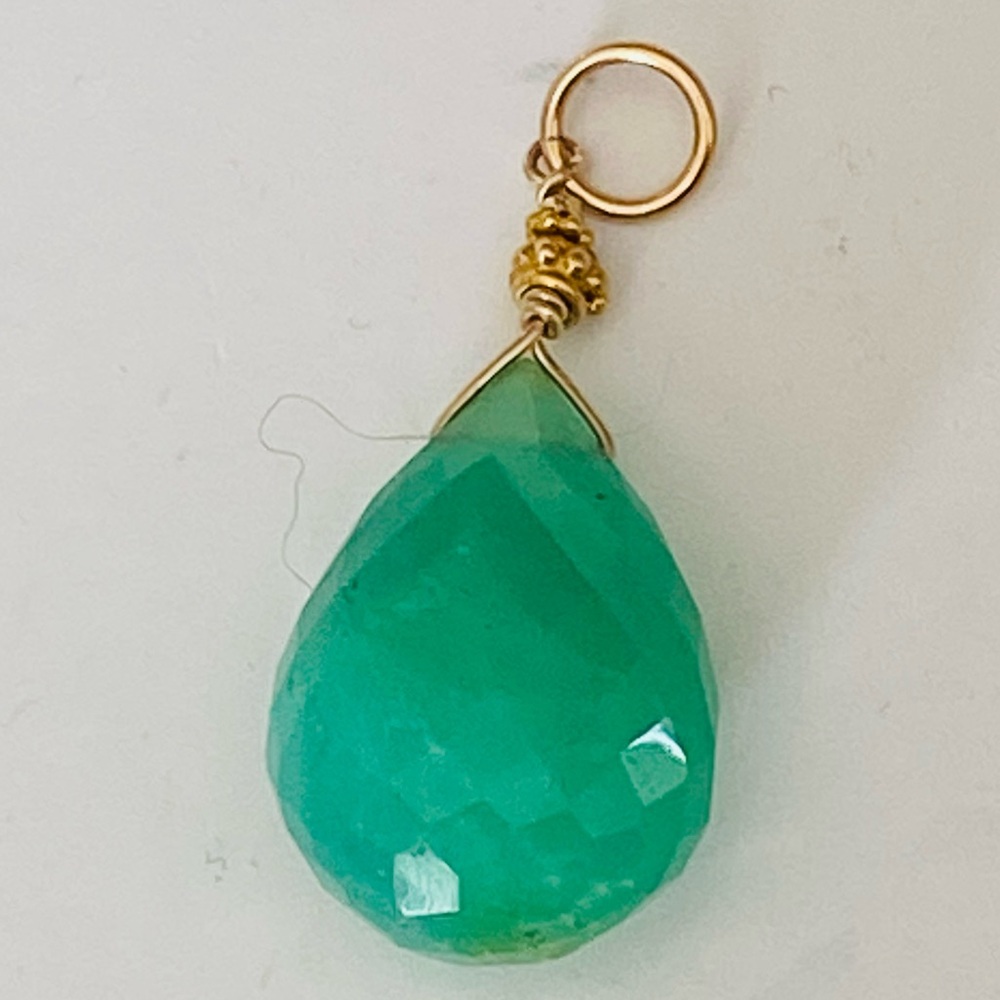 Elegant 14k-22k Gold Chrysoprase Green Teardrop Pendant